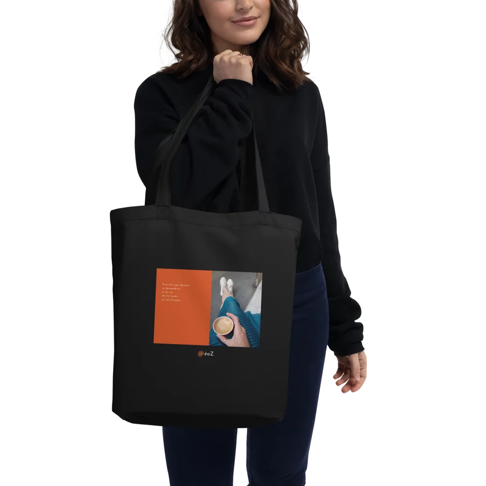 Tote Bag noir Bio EoZ Créations Originales « Peut-être que demain… » porté