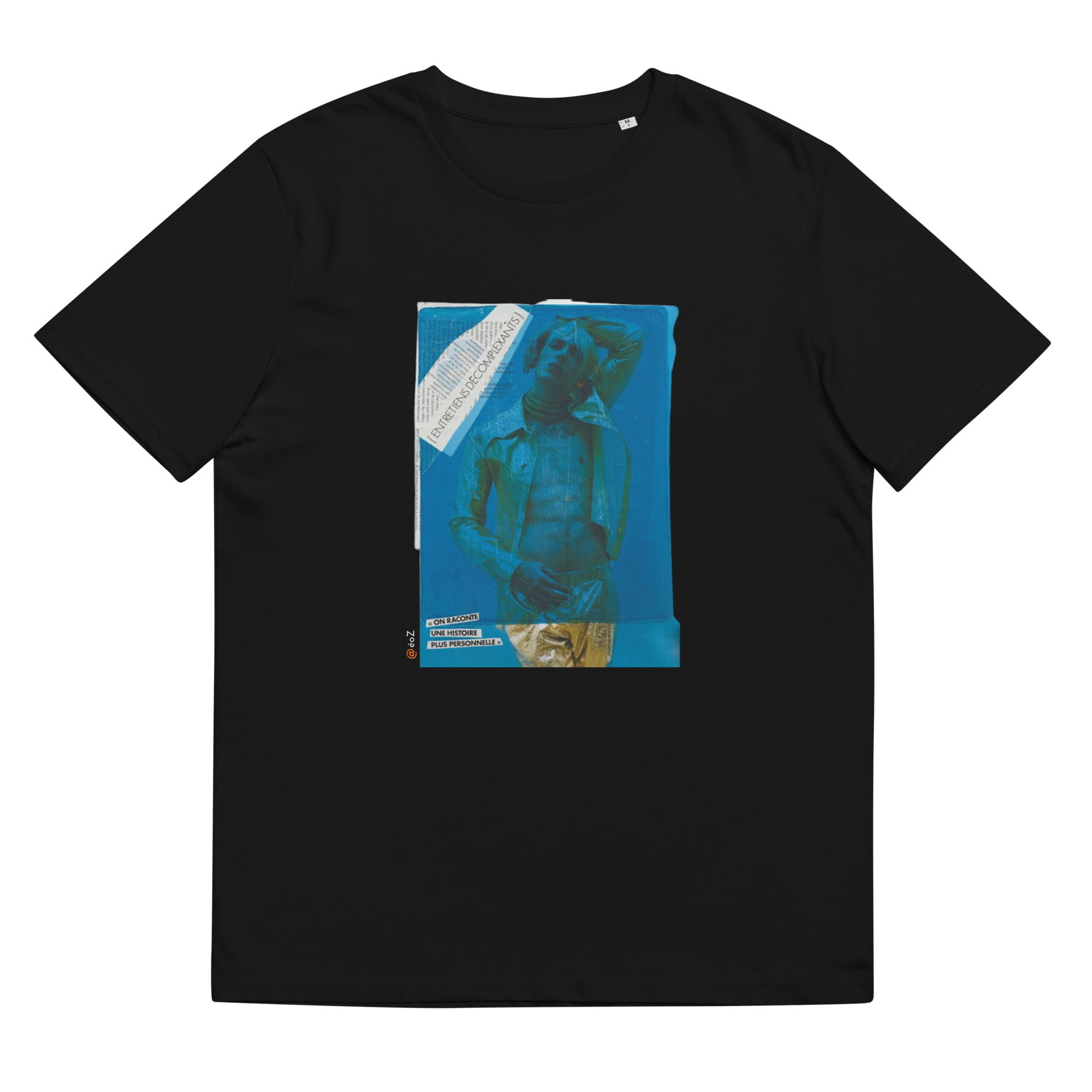 T-shirt unisexe noir Eoz Créations Originales « Boy Bleu » en coton biologique