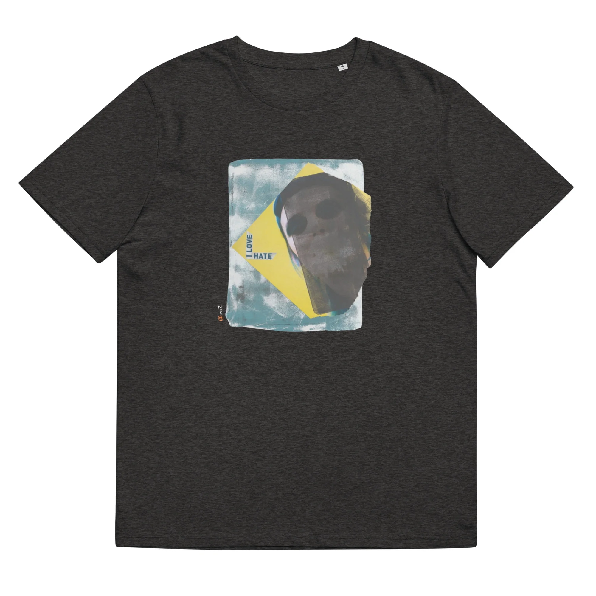 T-shirt unisexe gris foncé Eoz Créations Originales « Love Hate » en coton biologique