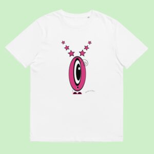 T-shirt unisexe blanc Les Pot’ à Chou rose étoile en coton biologique