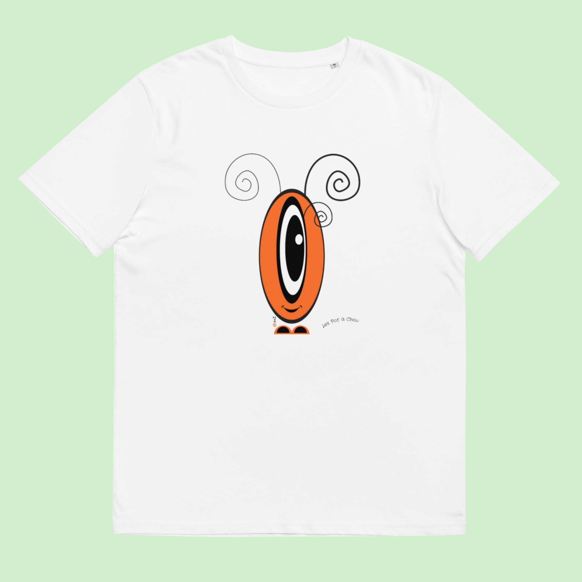 T-shirt unisexe blanc Les Pot’ à Chou orange en coton biologique