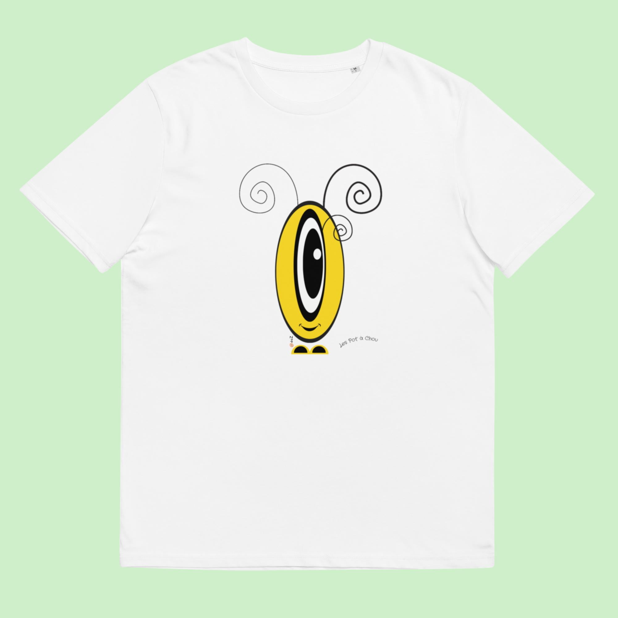 T-shirt unisexe blanc Les Pot’ à Chou jaune en coton biologique