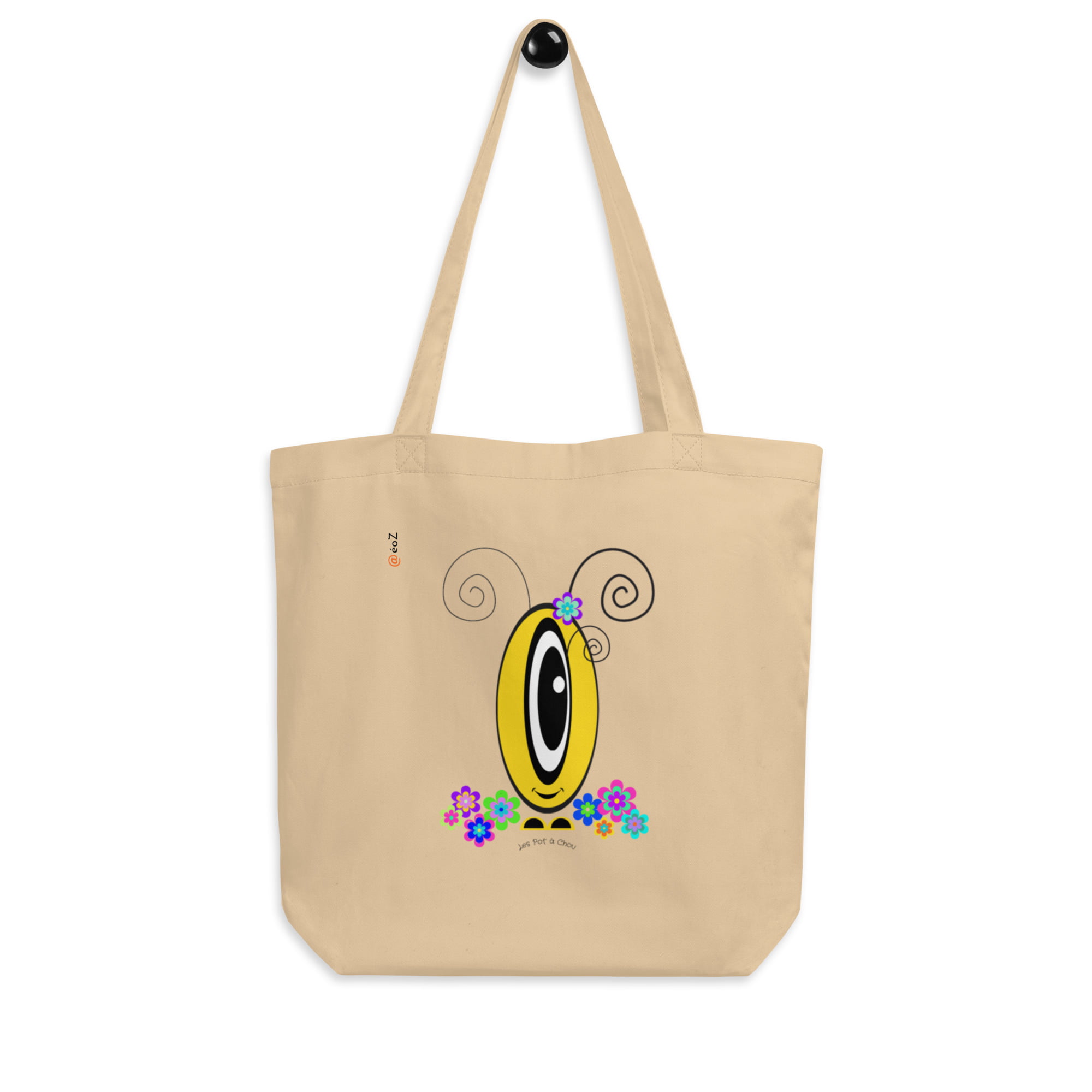 Tote Bag Les Pot’ à Chou fleuri jaune en coton Bio accroché
