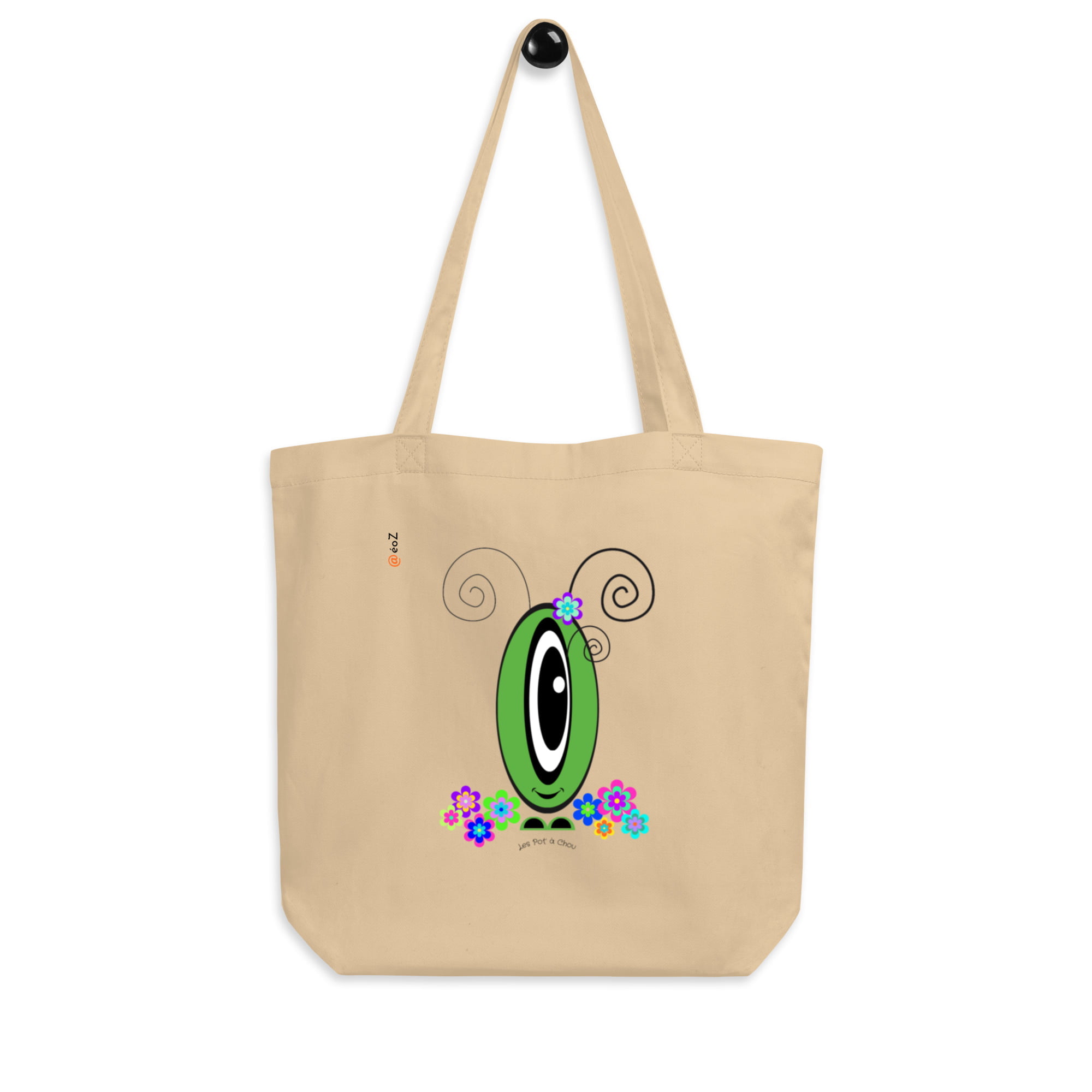 Tote Bag Les Pot’ à Chou fleuri vert en coton Bio accroché