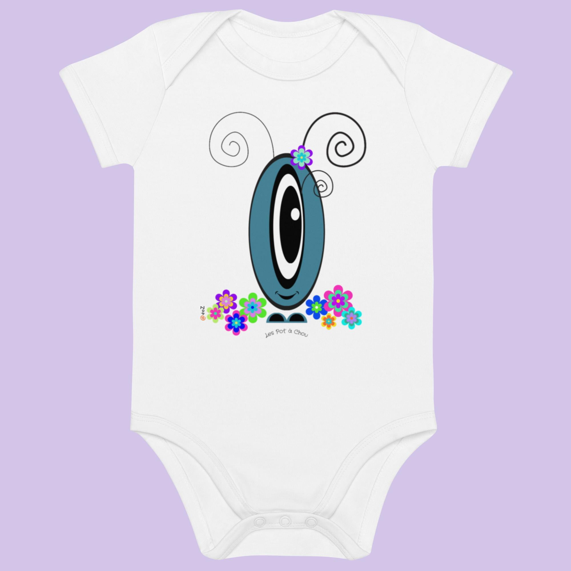 Body Les Pot’ à Chou fleuri gris bleu en coton Bio