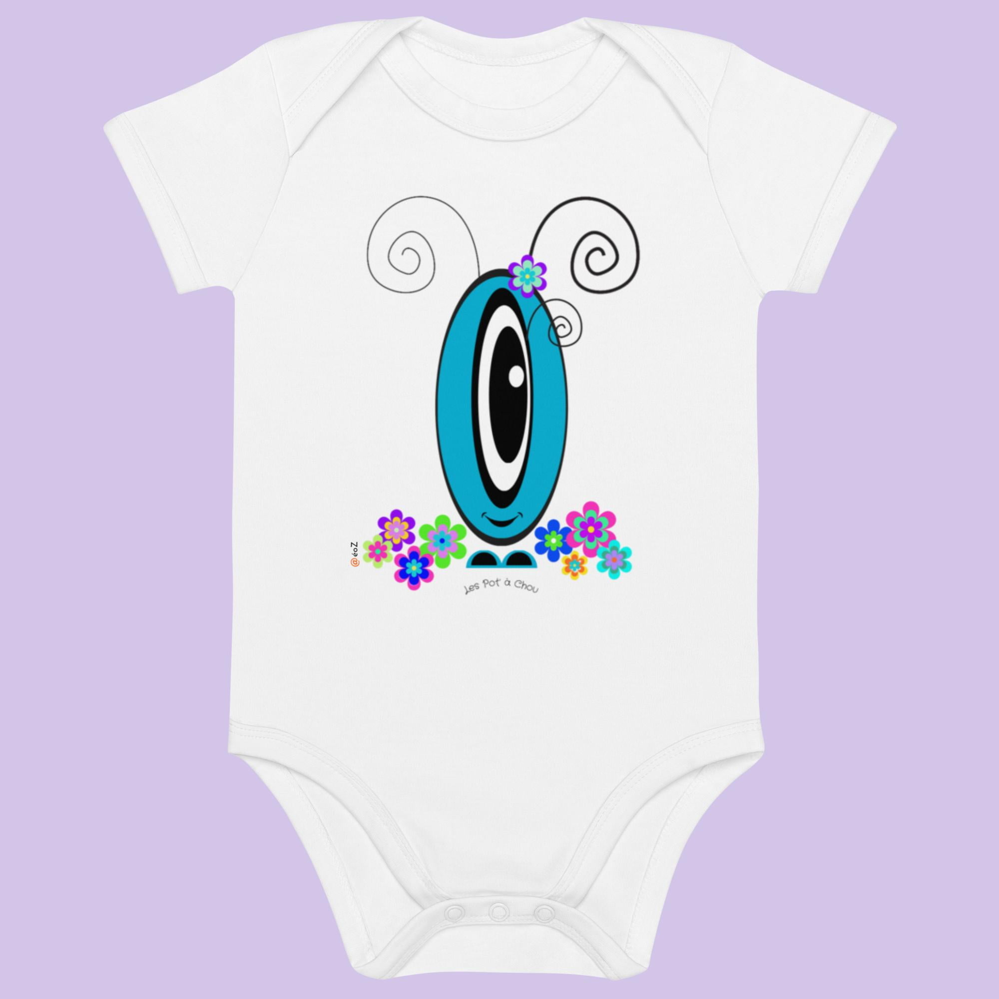 Body Les Pot’ à Chou fleuri bleu en coton Bio