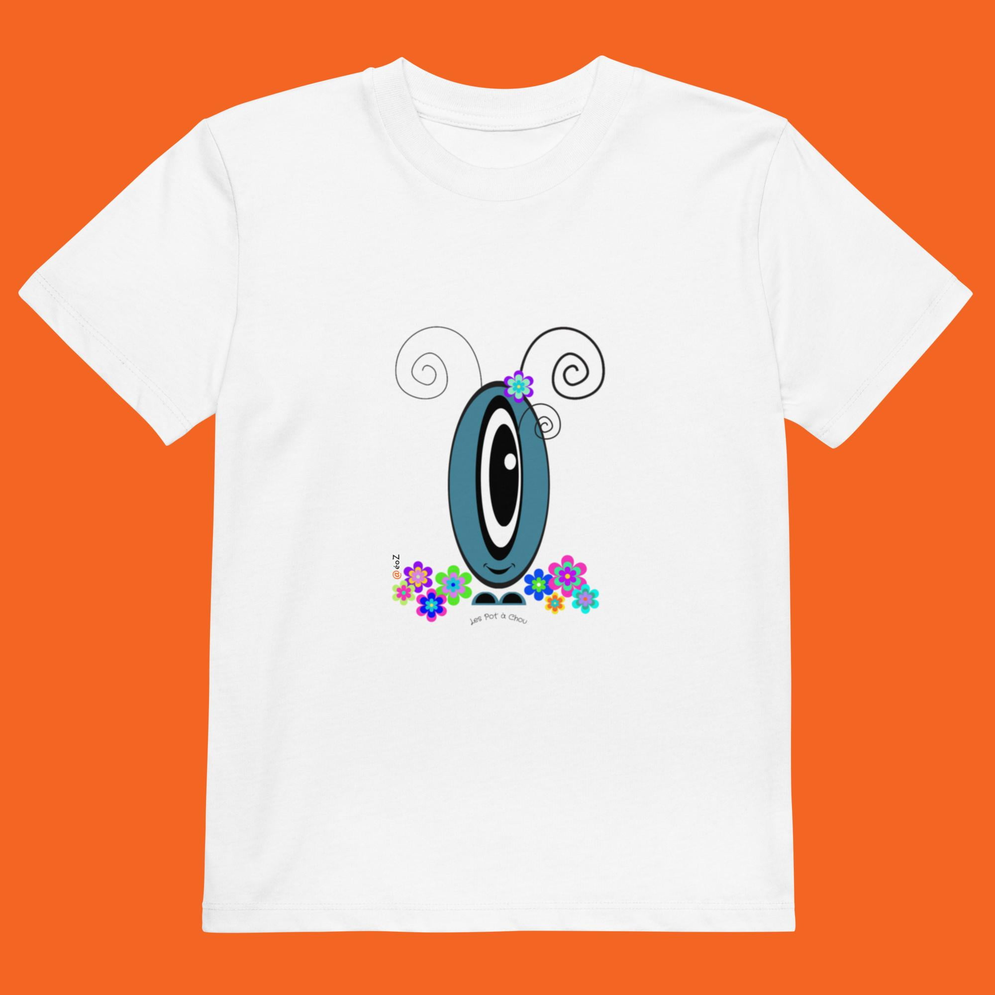 T-shirt Les Pot’ à Chou fleuri gris bleu en coton Bio