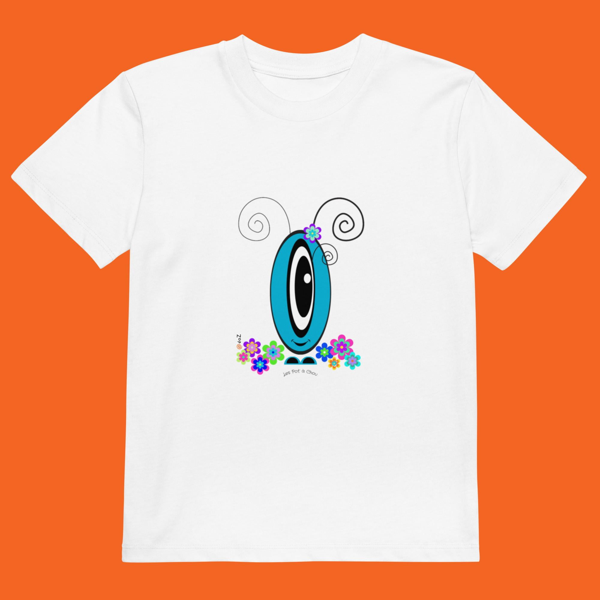 T-shirt Les Pot’ à Chou fleuri bleu en coton Bio