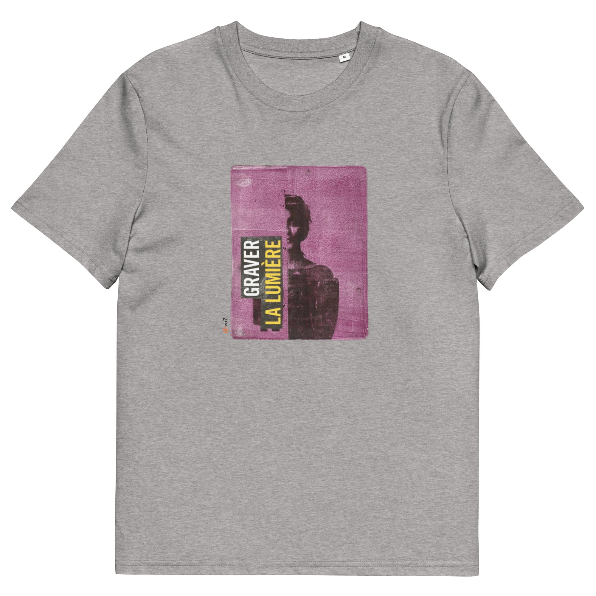 T-shirt unisexe gris clair Eoz Créations Originales « Graver le lumière » en coton biologique