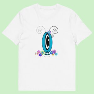 T-shirt unisexe blanc Les Pot’ à Chou fleuri bleu en coton Bio