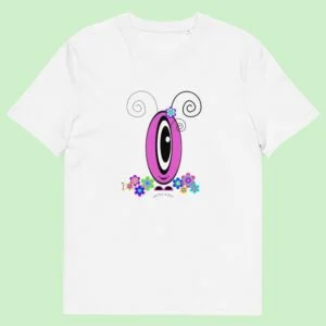 T-shirt unisexe blanc Les Pot’ à Chou fleuri rose en coton Bio