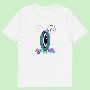 T-shirt unisexe blanc Les Pot’ à Chou fleuri gris bleu en coton Bio