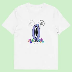 T-shirt unisexe blanc Les Pot’ à Chou fleuri mauve en coton Bio