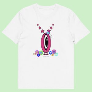 T-shirt unisexe blanc Les Pot’ à Chou fleuri Etoile rose en coton biologique