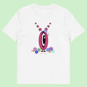 T-shirt unisexe blanc Les Pot’ à Chou fleuri Etoile rose en coton biologique