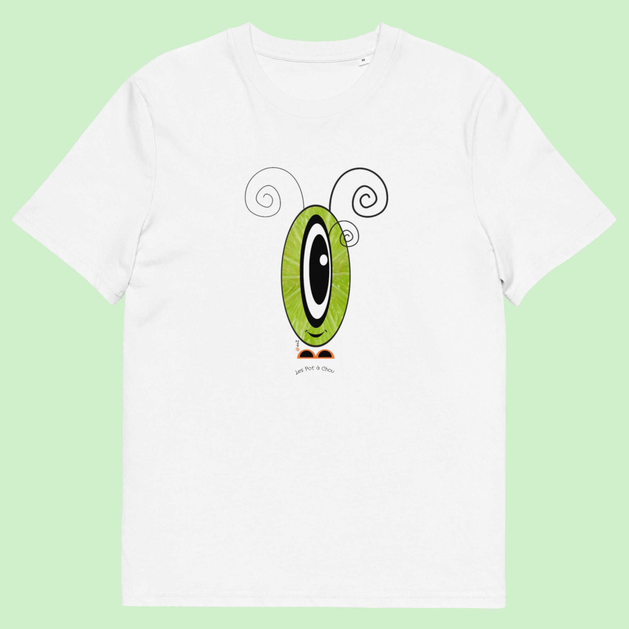 T-shirt unisexe blanc Les Pot’ à Chou fruité citron vert en coton Bio