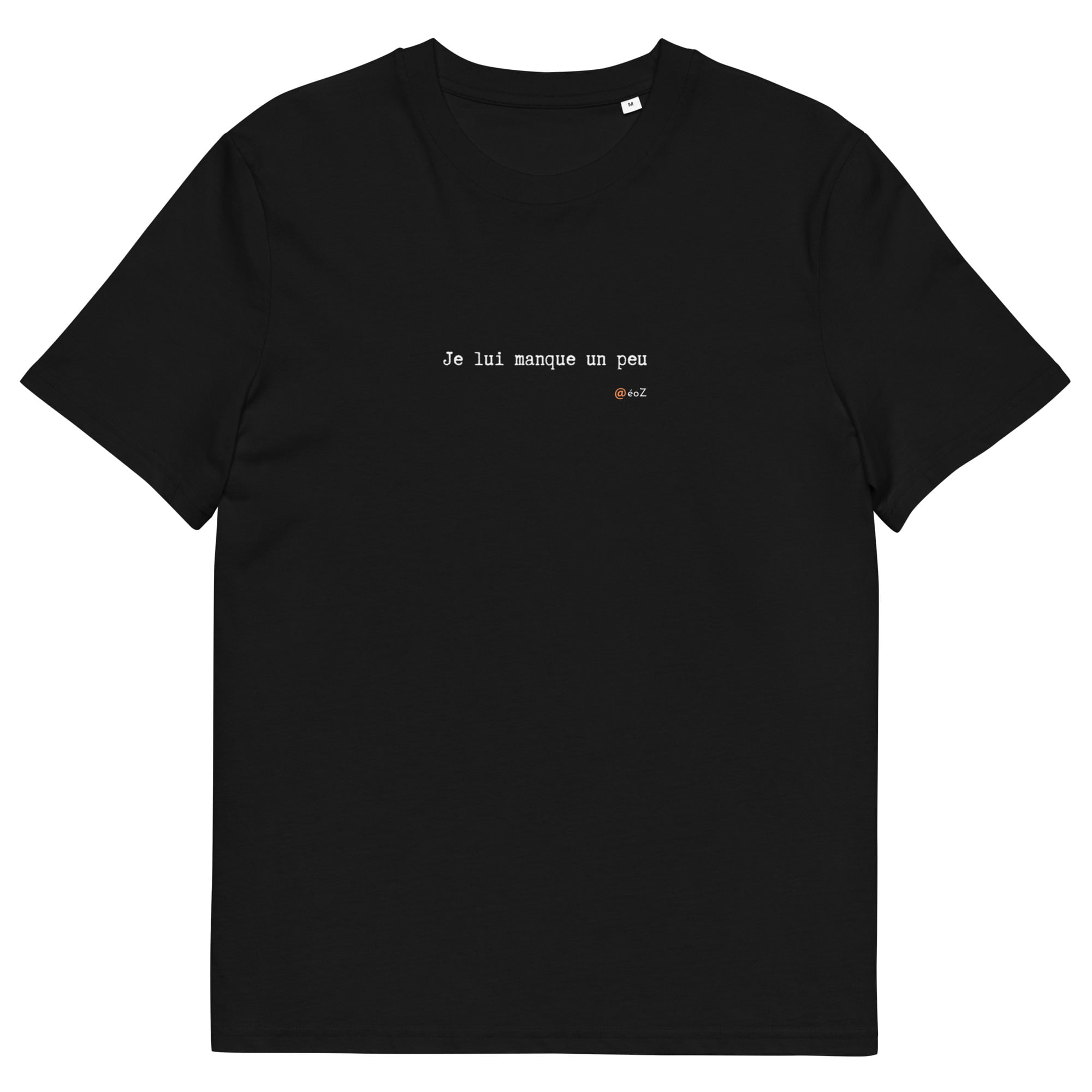 T-shirt unisexe noir Eoz Créations Originales « Je lui manque un peu » en coton biologique